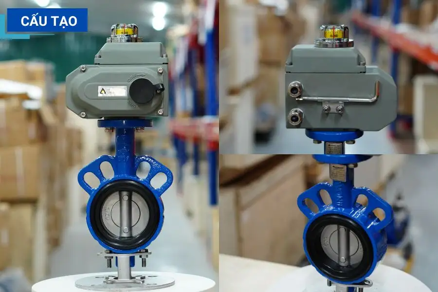 Cấu tạo van bướm điện Haitima gồm 2 phần: thân van bướm cơ và bộ điện Haitima