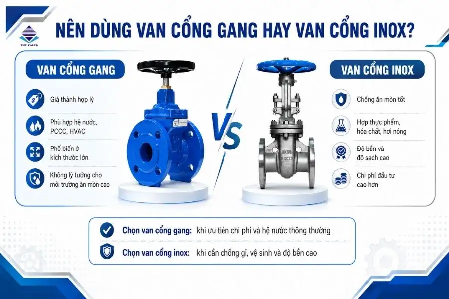 Nên dùng van cổng gang hay van cổng inox?