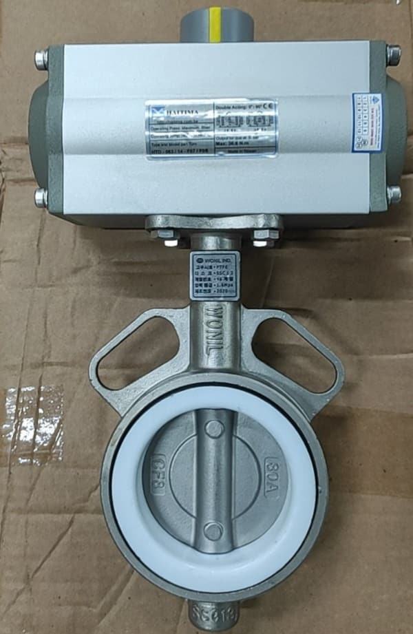 Van bướm inox wafer điều khiển khí nén DN80