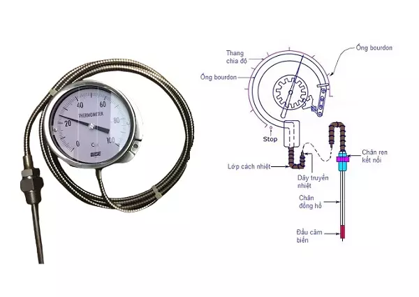 Cấu tạo đồng hồ đo nhiệt độ dạng dây