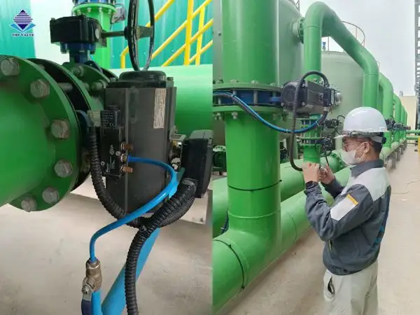 Van bướm điều khiển khí nén Kosaplus đang được THP lắp đặt tại hệ thống cấp thoát nước