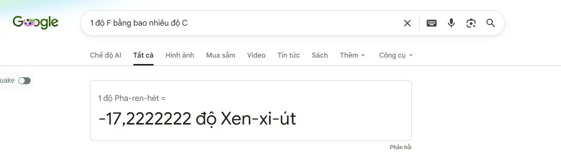 1 độ F bằng bao nhiêu độ C