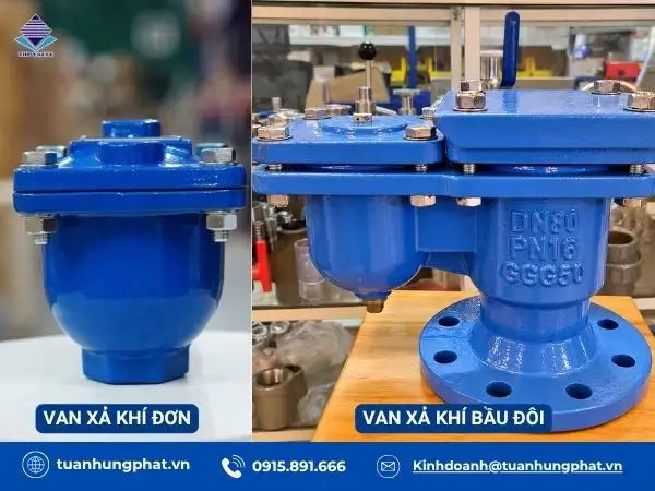 Phân loại van xả khí tự động theo cấu tạo: bầu đơn, bầu đôi
