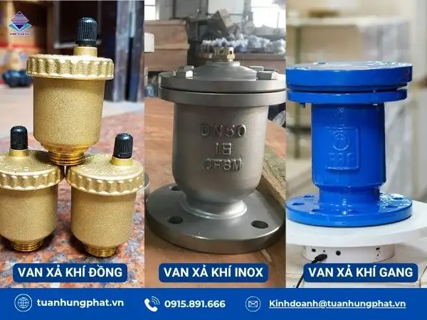 Phân loại van xả khí theo chất liệu: gang, inox, đồng