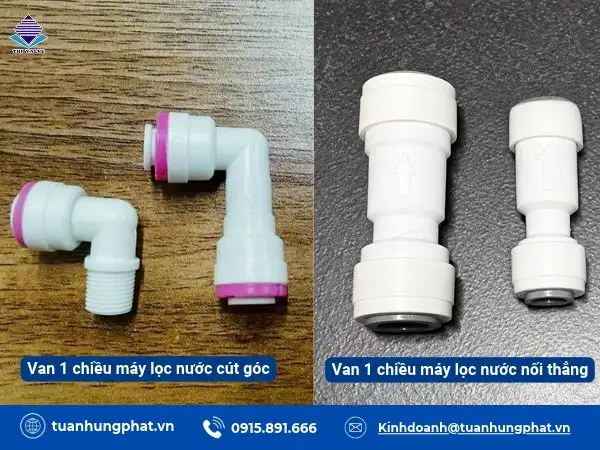 Hai loại van 1 chiều máy lọc nước phổ biến: dạng cút góc và dạng nối thẳng