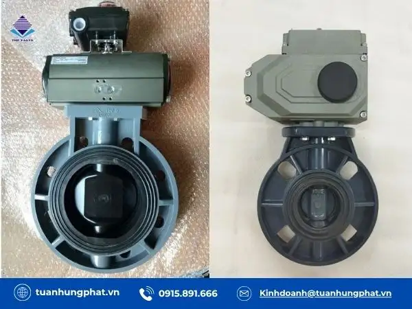 Van bướm nhựa PVC điều khiển điện - Van bướm nhựa PVC điều khiển khí nén