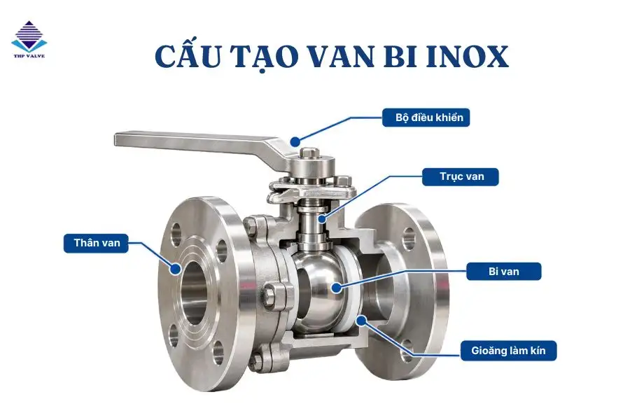 Cấu tạo cơ bản của van bi inox
